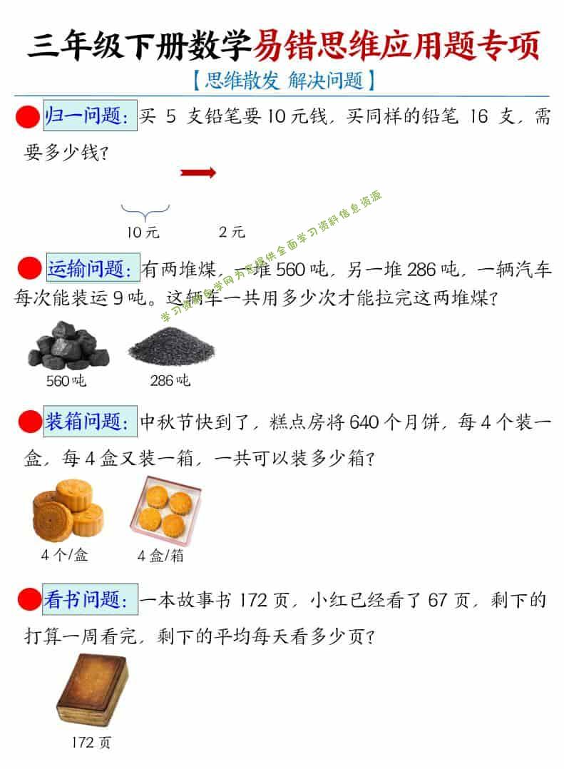 三年级下数学易错思维应用题专项-为您提供全面学习资料信息资源学习资料自学网