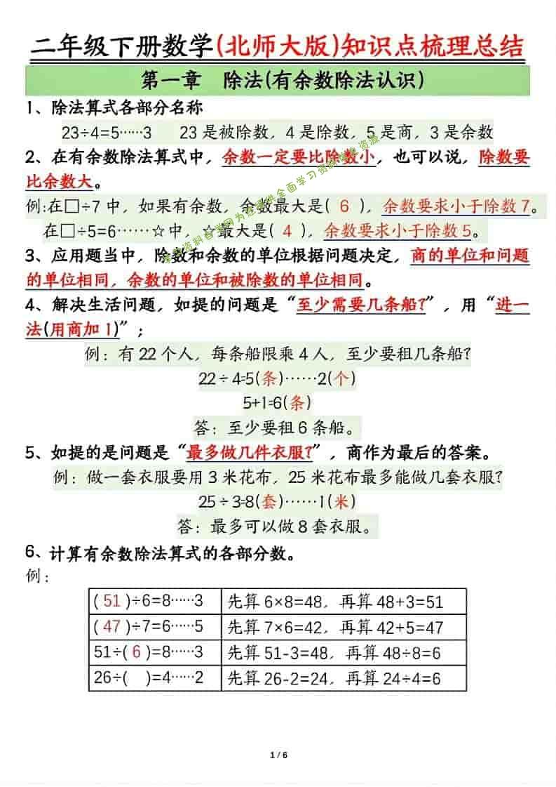 二年级下数学知识点梳理总结《北师版》-为您提供全面学习资料信息资源学习资料自学网