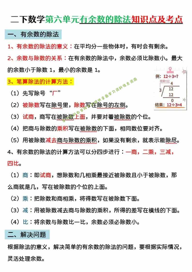 二年级下数学第六单元有余数的除法专项练-为您提供全面学习资料信息资源学习资料自学网