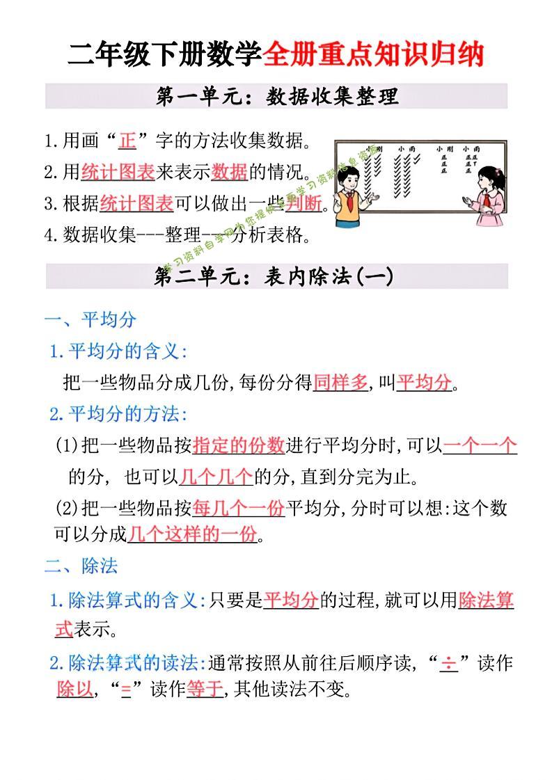 二年级下数学全册重点知识归纳-为您提供全面学习资料信息资源学习资料自学网
