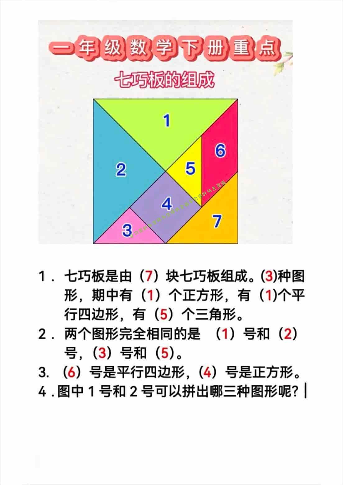 一年级下数学必考重点知识-为您提供全面学习资料信息资源学习资料自学网