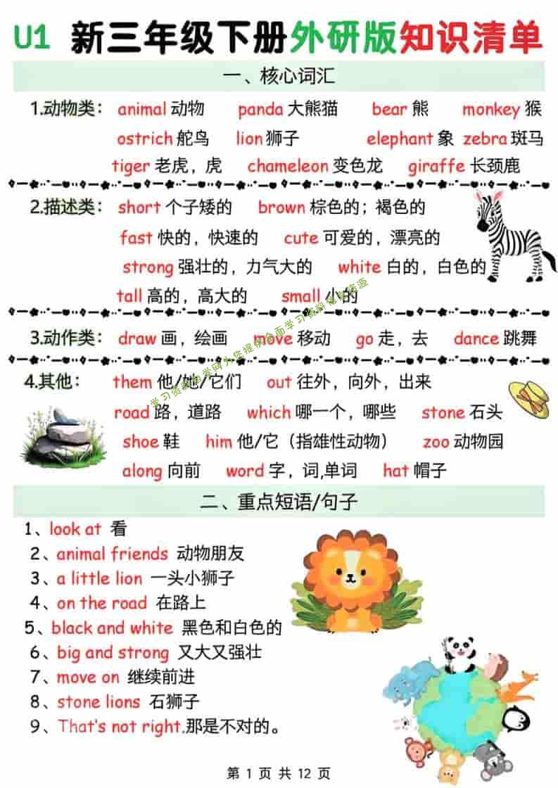 三年级下英语Unit1-6知识清单《外研版（三起）》-为您提供全面学习资料信息资源学习资料自学网