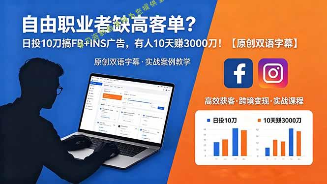 自由职业者缺高客单？日投 10 刀搞 FB+INS 广告，有人 10 天赚 3000 刀！【原创双语字幕】-为您提供全面学习资料信息资源学习资料自学网
