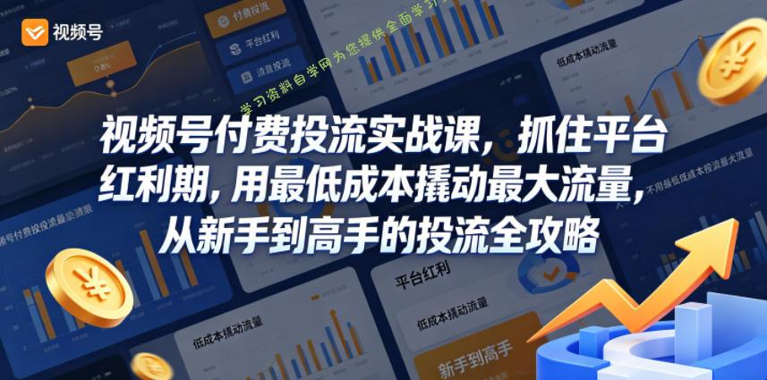 视频号付费投流实战课，抓住平台红利期，用最低成本撬动最大流量，从新手到高手的投流全攻略-为您提供全面学习资料信息资源学习资料自学网