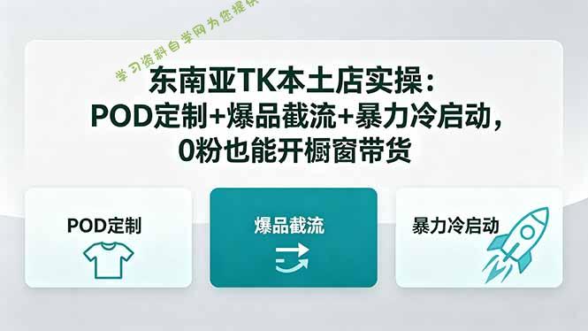 东南亚TK本土店实操-5月更新：POD定制+爆品截流+暴力冷启动，0粉也能开橱窗带货-为您提供全面学习资料信息资源学习资料自学网