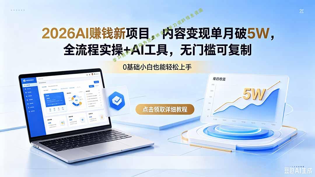 2026AI赚钱新项目，内容变现单月破5W，全流程实操+AI工具，无门槛可复制-为您提供全面学习资料信息资源学习资料自学网