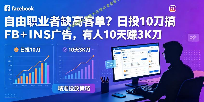 自由职业者缺高客单？日投10刀搞FB+INS广告，有人10天赚3K刀！【原创双语字幕】-为您提供全面学习资料信息资源学习资料自学网