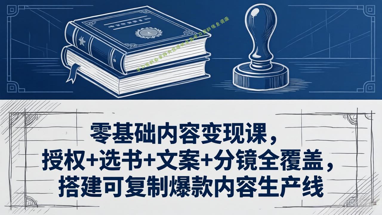 零基础内容变现课，授权+选书+文案+分镜全覆盖，搭建可复制爆款内容生产线-为您提供全面学习资料信息资源学习资料自学网