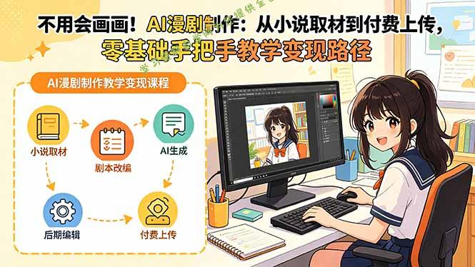 不用会画画！AI漫剧制作：从小说取材到付费上传，零基础手把手教学变现路径-为您提供全面学习资料信息资源学习资料自学网