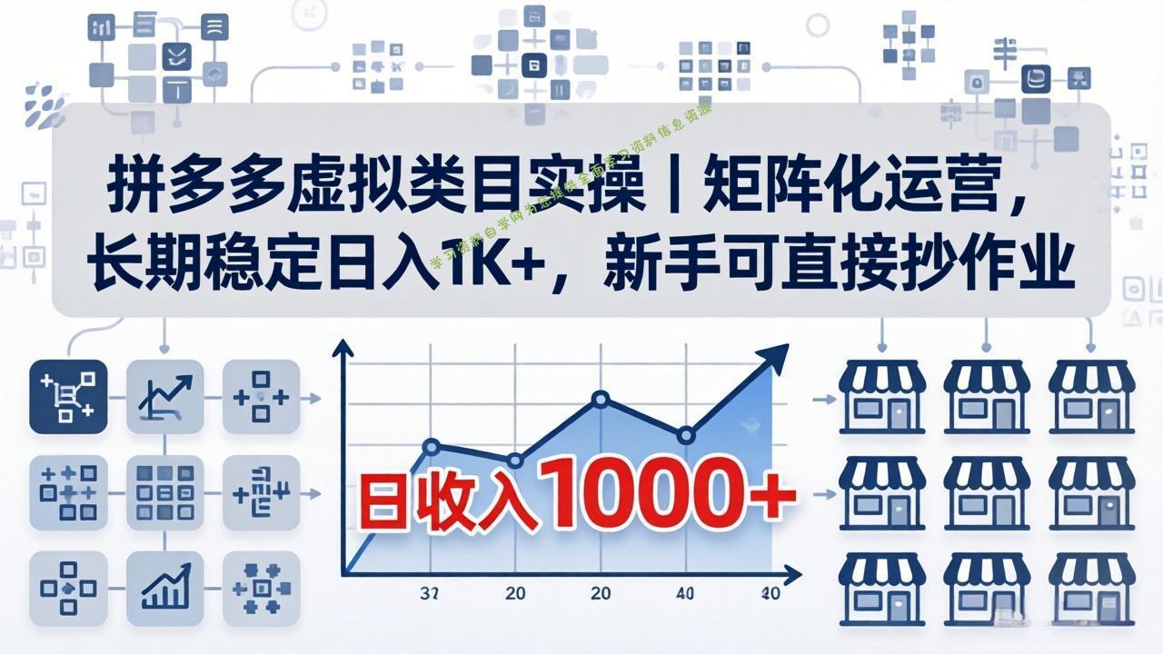 拼多多虚拟类目实操｜矩阵化运营，长期稳定日入 1K+，新手可直接抄作业-为您提供全面学习资料信息资源学习资料自学网