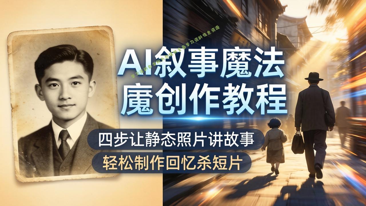 AI叙事魔法创作教程，四步让静态照片讲故事，老照片修复加动态特效，轻松制作回忆杀短片-为您提供全面学习资料信息资源学习资料自学网