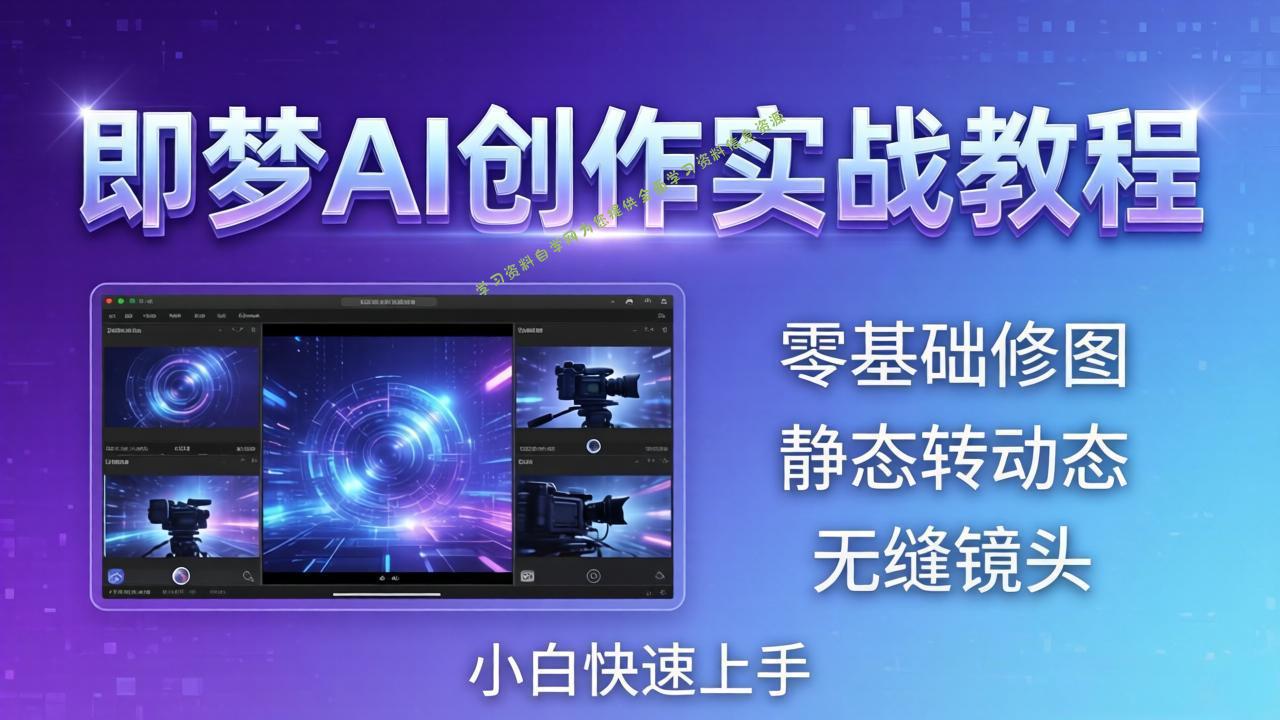 即梦AI创作实战教程,从零基础修图到AI导演,实战教学静态转动态+无缝镜头,小白快速上手-为您提供全面学习资料信息资源学习资料自学网
