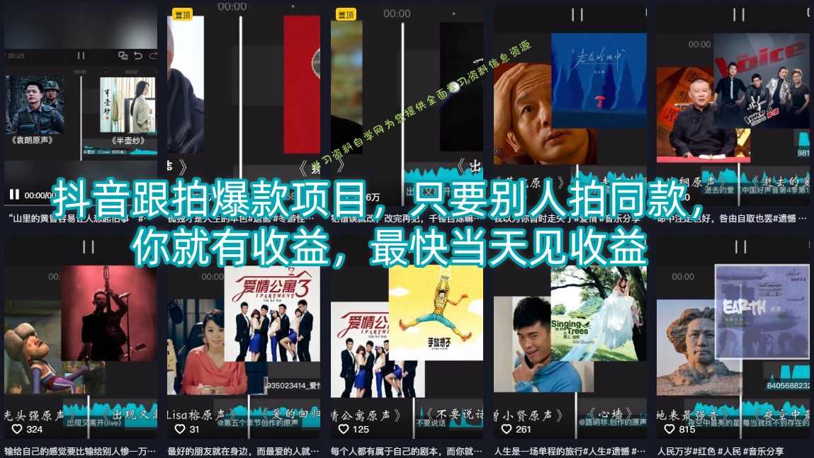 抖音跟拍爆款项目,只要别人拍同款,你就有收益,最快当天见收益