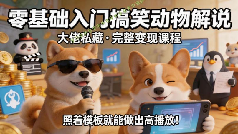 零基础入门搞笑动物解说,大佬私藏完整变现课程,照着模板就能做出高播放