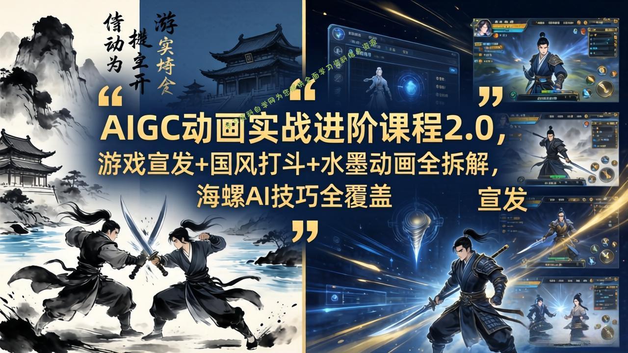 AIGC动画实战进阶课程2.0，游戏宣发+国风打斗+水墨动画全拆解，海螺AI技巧全覆盖-为您提供全面学习资料信息资源学习资料自学网