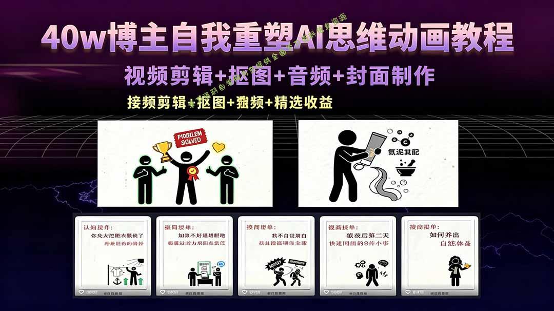 40w博主自我重塑AI思维动画教程，视频剪辑+抠图+音频+封面制作，接商单+独家精选收益-为您提供全面学习资料信息资源学习资料自学网