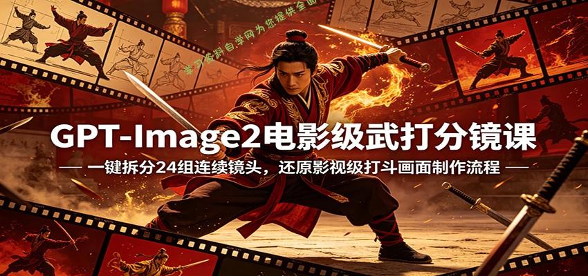 GPT-Image2电影级武打分镜课：一键拆分24组连续镜头，还原影视级打斗画面制作流程-为您提供全面学习资料信息资源学习资料自学网