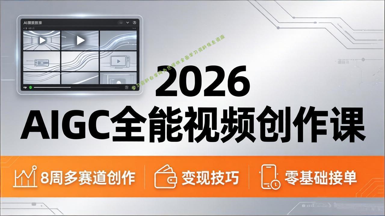 2026AIGC全能视频创作课，8周吃透多赛道创作+变现，零基础也能高效出片接单-为您提供全面学习资料信息资源学习资料自学网