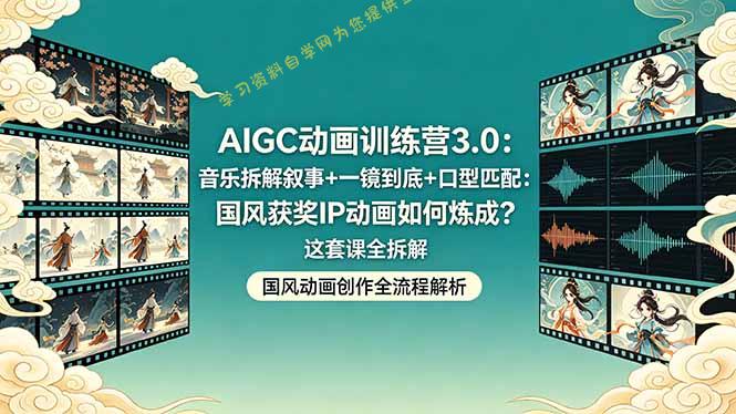 AIGC动画训练营3.0：音乐拆解叙事+一镜到底+口型匹配：国风获奖IP动画如何炼成？这套课全拆解-为您提供全面学习资料信息资源学习资料自学网