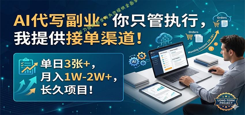 AI代写副业：你只管执行，我提供接单渠道！单日3张+，月入1W-2W+，长久项目-为您提供全面学习资料信息资源学习资料自学网