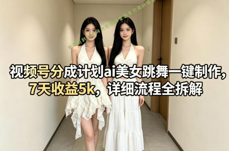 视频号分成计划ai美女跳舞一键制作，7天收益5k，详细流程全拆解-为您提供全面学习资料信息资源学习资料自学网