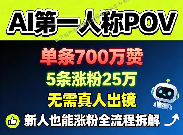 AI第一人称POV，单条700W赞，5条涨粉25W，无需真人出镜，新人也能涨粉全流程拆解-为您提供全面学习资料信息资源学习资料自学网