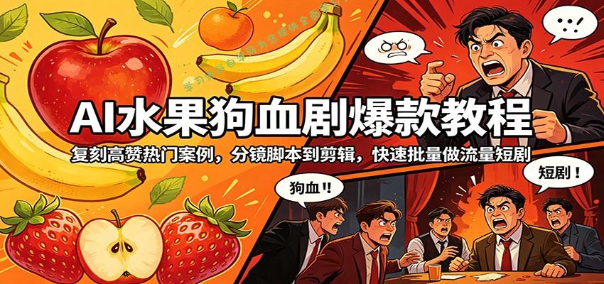 AI水果狗血剧爆款教程：复刻高赞热门案例，分镜脚本到剪辑，快速批量做流量短剧-为您提供全面学习资料信息资源学习资料自学网