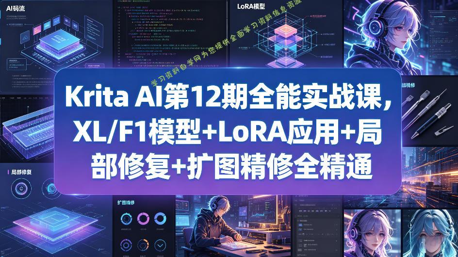 Krita AI第12期全能实战课,XL/F1模型+LoRA应用+局部修复+扩图精修全精通