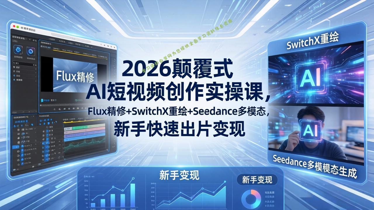 2026颠覆式 AI短视频创作课-5月更新，Flux精修+SwitchX重绘+Seedance多模态，新手快速出片变现-为您提供全面学习资料信息资源学习资料自学网