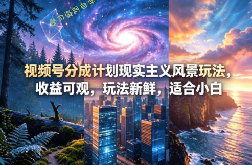 视频号分成计划现实主义风景玩法,收益可观,玩法新鲜,适合小白