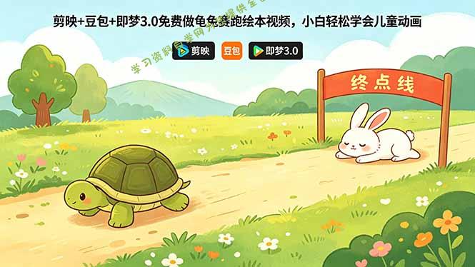 剪映+豆包+即梦3.0免费做龟兔赛跑绘本视频，小白轻松学会儿童动画-为您提供全面学习资料信息资源学习资料自学网
