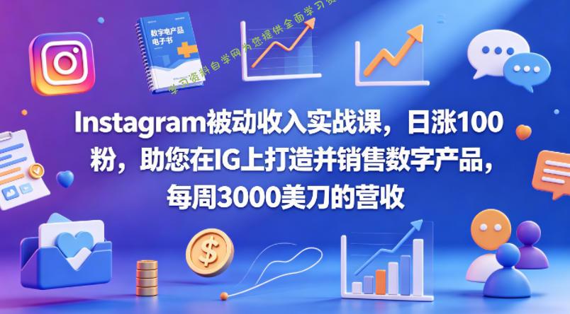 Instagram被动收入实战课，日涨100粉，助您在IG上打造并销售数字产品，每周3000美刀的营收【原创双语字幕】-为您提供全面学习资料信息资源学习资料自学网