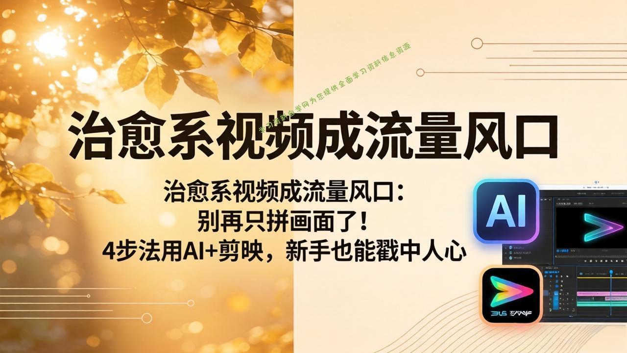 治愈系视频成流量风口：别再只拼画面了！4步法用AI+剪映，新手也能戳中人心-为您提供全面学习资料信息资源学习资料自学网