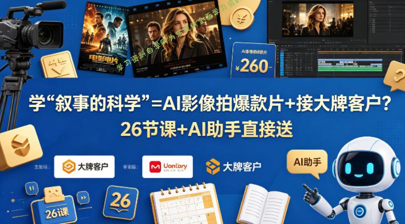 学《叙事的科学》=AI影像拍爆款片+接大牌客户？26节课+AI助手直接送【原创双语字幕】-为您提供全面学习资料信息资源学习资料自学网
