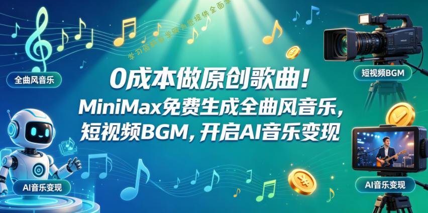 0成本做原创歌曲！MiniMax免费生成全曲风音乐，短视频BGM，开启AI音乐变现-为您提供全面学习资料信息资源学习资料自学网