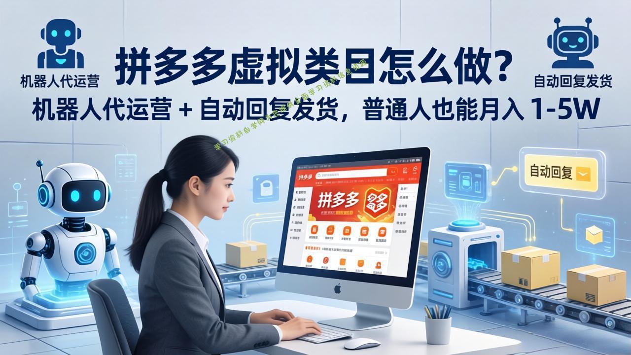 拼多多虚拟类目怎么做？机器人代运营 + 自动回复发货，普通人也能月入 1-5W-免费学习资料下载_自媒体课程资源