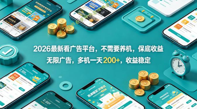 2026最新看广告平台,不需要养机,保底收益,无限广告,多机一天200+,收益稳定【揭秘】