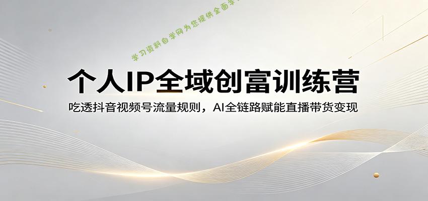 个人IP全域创富训练营：吃透抖音视频号流量规则，AI全链路赋能直播带货变现 - - 