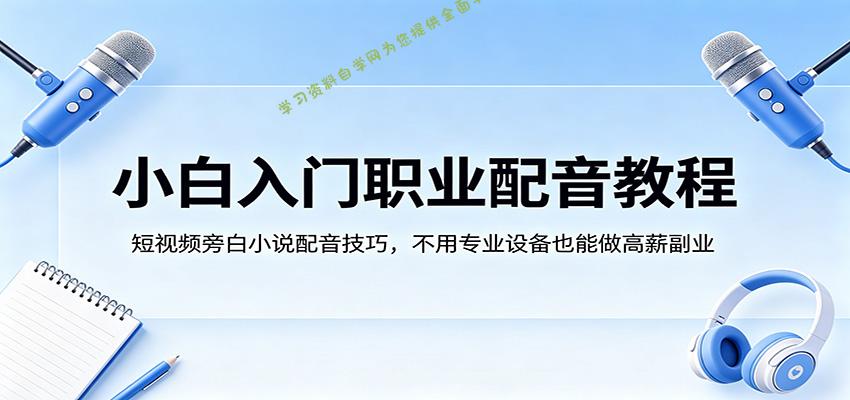 小白入门职业配音教程，短视频旁白小说配音技巧，不用专业设备也能做高薪副业 --免费学习资料下载_自媒体课程资源