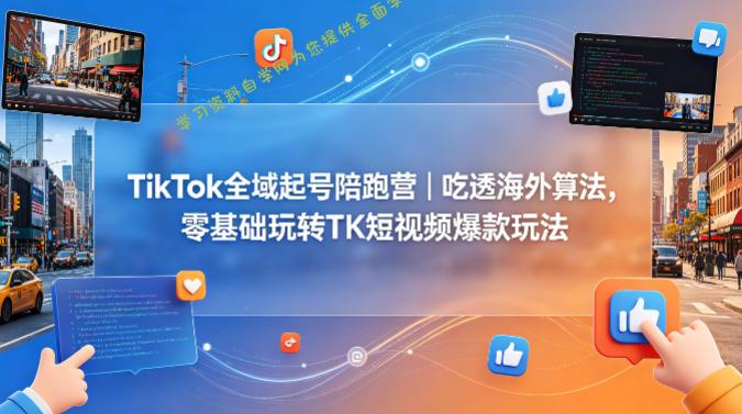 TikTok全域起号陪跑营｜吃透海外算法，零基础玩转TK短视频爆款玩法-免费学习资料下载_自媒体课程资源学习资料自学网