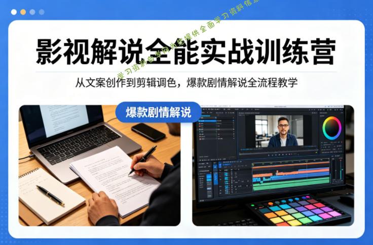 影视解说全能实战训练营：从文案创作到剪辑调色，爆款剧情解说全流程教学-免费学习资料下载_自媒体课程资源