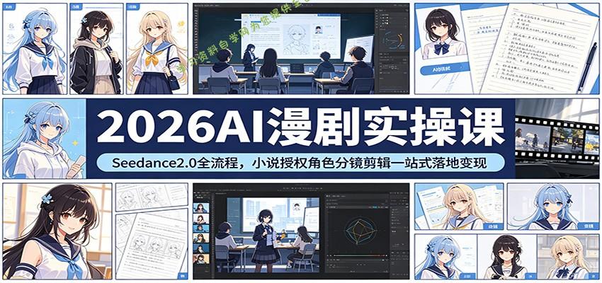 2026AI漫剧实操课：Seedance2.0全流程，小说授权角色分镜剪辑一站式落地变现 - - 