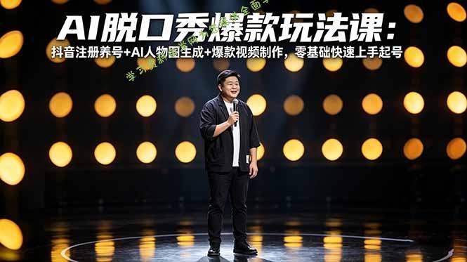 AI脱口秀爆款玩法课：抖音注册养号+AI人物图生成+爆款视频制作，零基础快速上手起号 - 