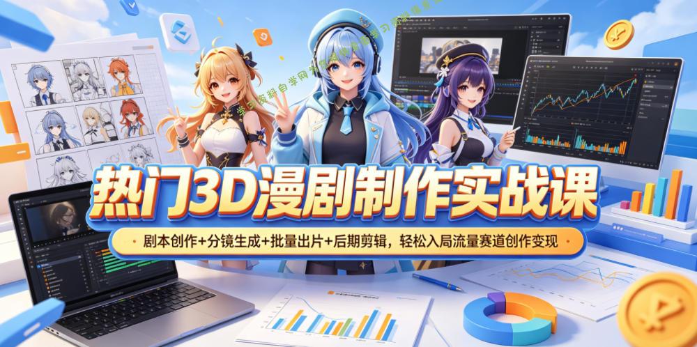 热门3D漫剧制作实战课，剧本创作+分镜生成+批量出片+后期剪辑，轻松入局流量赛道创作变现 - - 