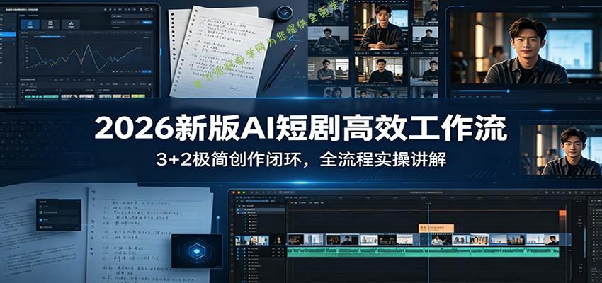 2026新版AI短剧高效工作流：3+2极简创作闭环，全流程实操讲解 --免费学习资料下载_自媒体课程资源