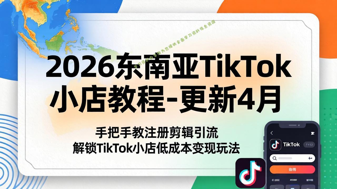2026东南亚TikTok小店教程-更新4月，手把手教注册剪辑引流，解锁TikTok小店低成本变现玩法-免费学习资料下载_自媒体课程资源