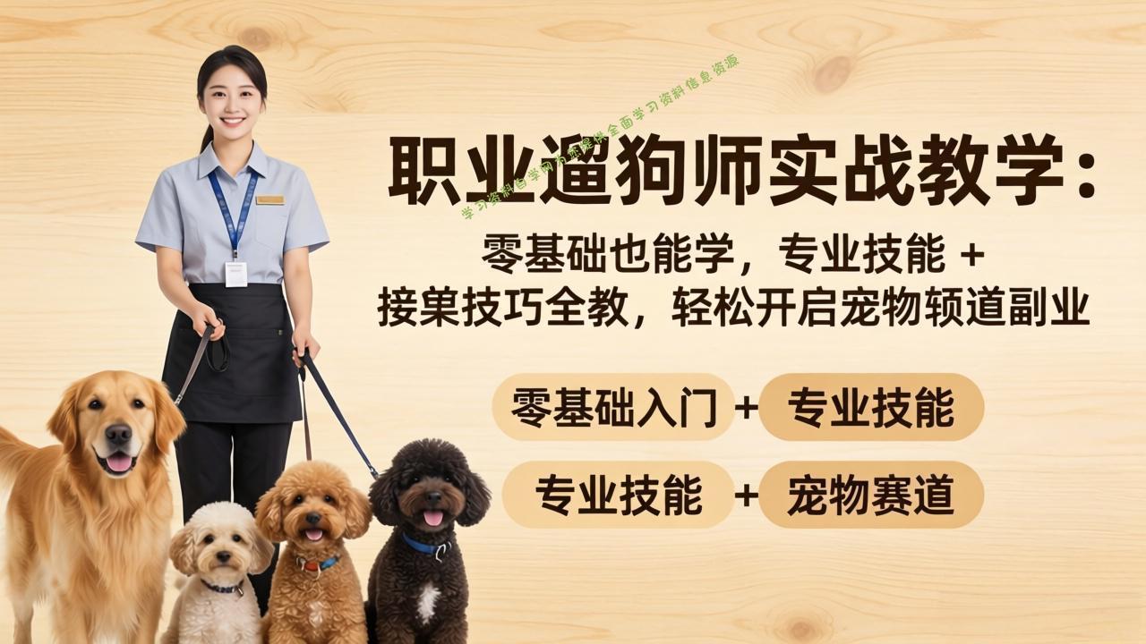 职业遛狗师实战教学：零基础也能学，专业技能 + 接单技巧全教，轻松开启宠物赛道副业 - - 