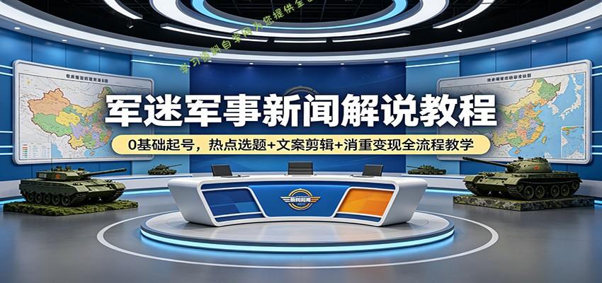 军迷军事新闻解说教程：0基础起号，热点选题+文案剪辑+消重变现全流程教学 --免费学习资料下载_自媒体课程资源