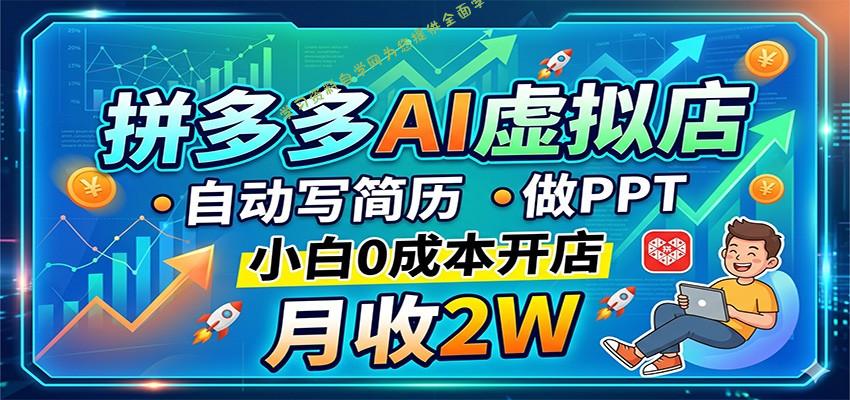 拼多多AI虚拟店，自动写简历做PPT，小白0成本开店，月收2W稳如狗-免费学习资料下载_自媒体课程资源