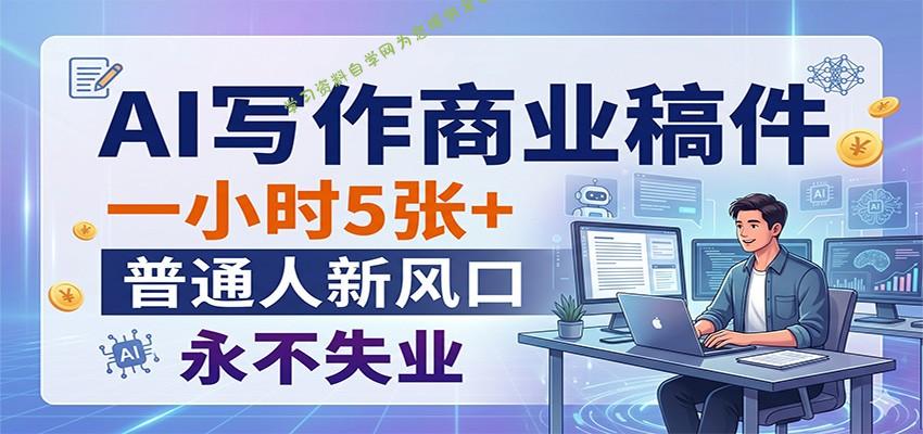 AI写作商业稿件，一小时5张+，普通人新风口，永不失业 --免费学习资料下载_自媒体课程资源
